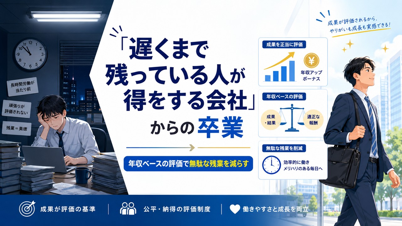 「遅くまで残っている人が得をする会社」からの卒業 ~年収ベースの評価で無駄な残業を減らす~